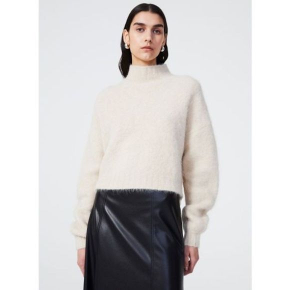 Zara NWOT Fine Knit Mock Cropped Turtleneck Sweater Cream Size Large - Picture 2 of 9